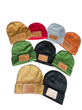Customized beanie with leather patch